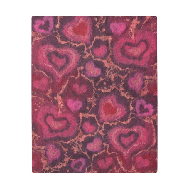 Puffy hearts, romantic love, pink red & burgundy metal print (Front)