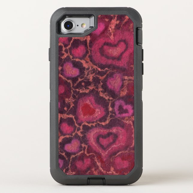 Puffy hearts, romantic love, pink red & burgundy otterbox iPhone case (Back)