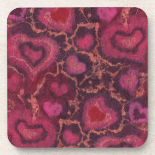 Puffy hearts romantic love pink red valentines day coaster