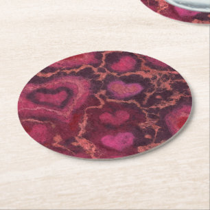 Puffy hearts romantic love pink red valentines day round paper coaster