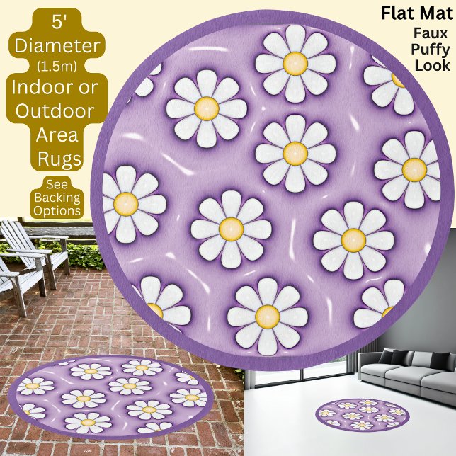 Puffy Look Faux 3D Purple White Daisy Circle Area Rug (Creator Uploaded)