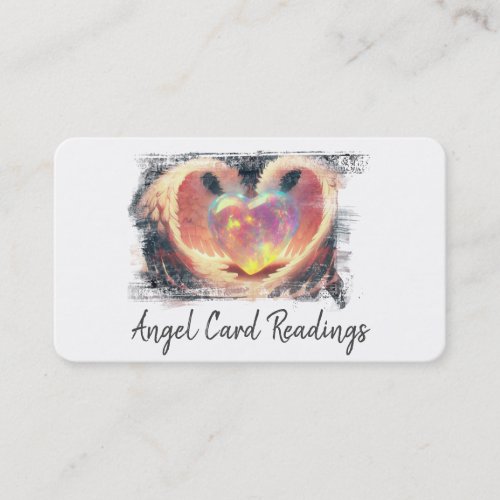  Puffy Opal Heart Gold Angel Wings AP78 QR Business Card
