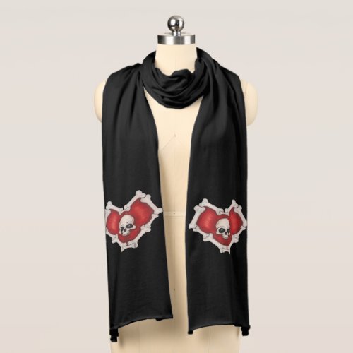 Puffy Red Spooky Heart of Bones With skull Scarf