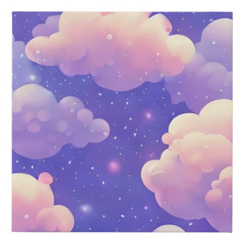 Puffy Sea Clouds Cartoon Background Planner Faux Canvas Print