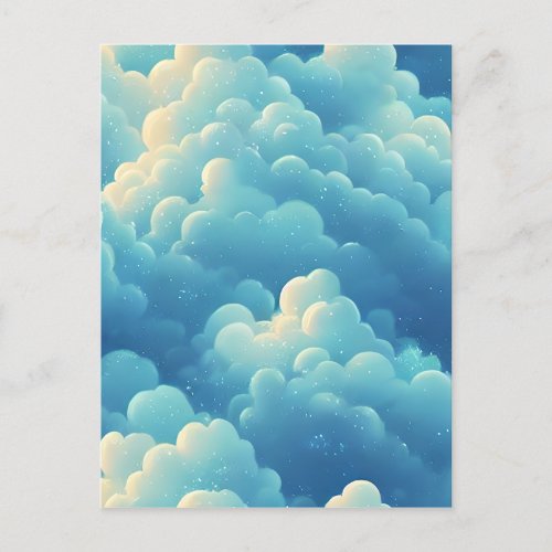 Puffy Sea Clouds Cartoon Background Postcard