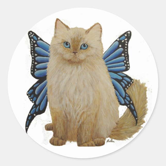 Puffy, the Butterfly Fairy cat Classic Round Sticker (Front)
