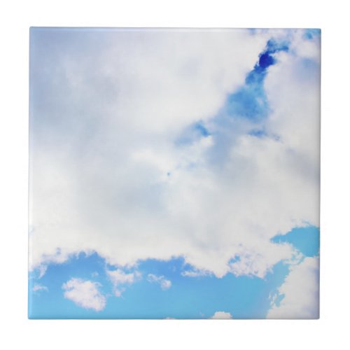 Puffy White Clouds and Blue Sky Ceramic Tile