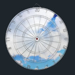 Puffy White Clouds and Blue Sky Dartboard With Darts<br><div class="desc">An original fine art photograph by Shelley Neff Photography featuring cotton fluffy white clouds in a heavenly blue sky. Looks perfect on any product but especially on flip flops, license plates, pillows, bath mats, coasters, ceramic tiles, postage stamps, greeting cards, stickers, clocks, bags, laptop sleeves, cell phone cases, photographic or...</div>