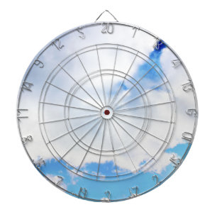 Puffy White Clouds and Blue Sky Dartboard With Darts