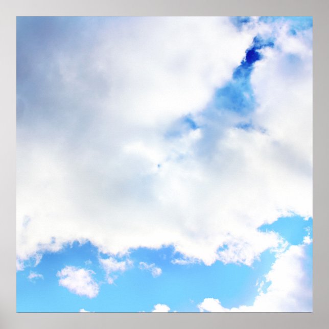 Puffy White Clouds and Blue Sky Poster (Front)