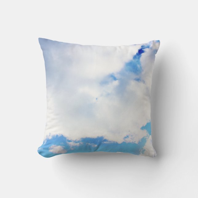 Puffy White Clouds and Blue Sky Throw Pillow (Front)