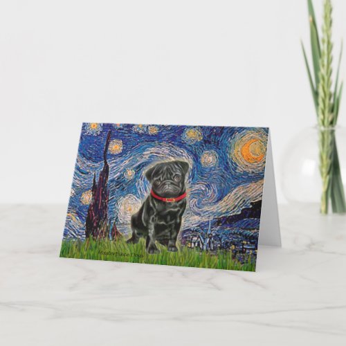 Pug 13 black _ Starry Night Card