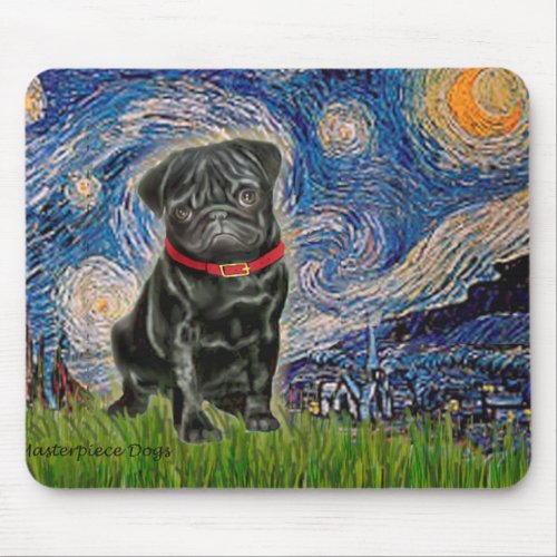 Pug 13 black _ Starry Night Mouse Pad