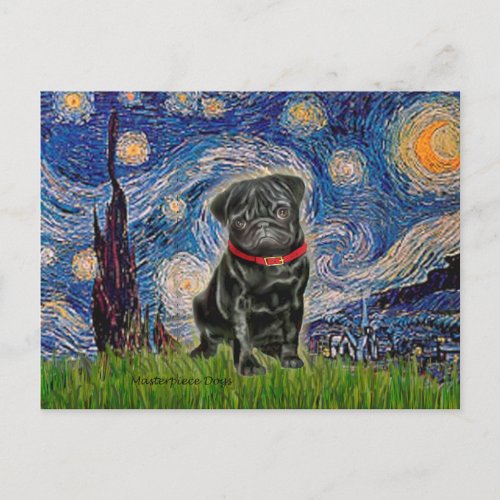 Pug 13 black _ Starry Night Postcard