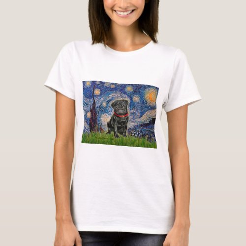 Pug 13 black _ Starry Night T_Shirt