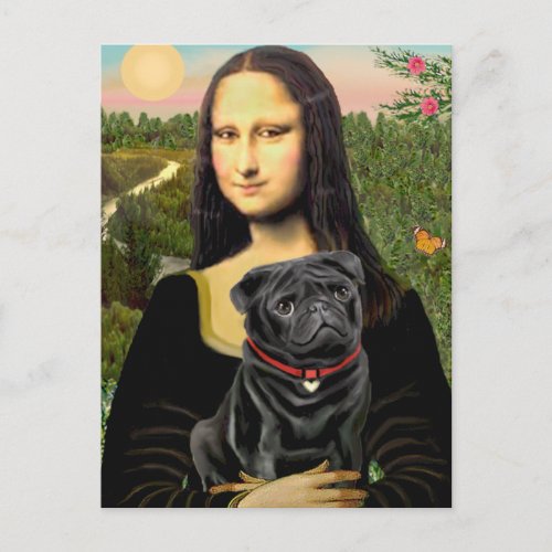 Pug 16 black _ Mona Lisa Postcard