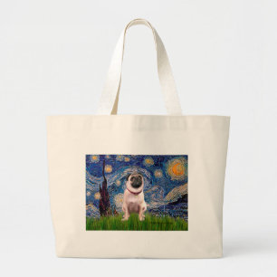 Pug 1(fawn) - Starry Night Large Tote Bag