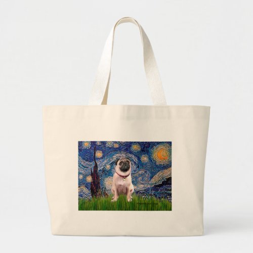 Pug 1fawn  _ Starry Night Large Tote Bag