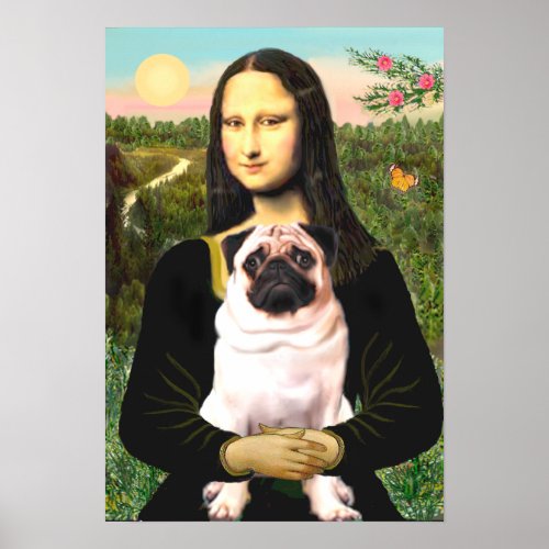 Pug 3 fawn _ Mona Lisa Poster