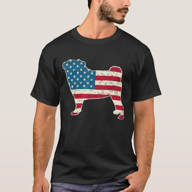 Pug 4th of July Dog Lover Men Women Gift USA Ameri T-Shirt (Front)