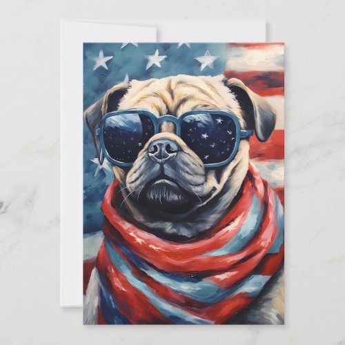 Pug 4th of July Independence day Holiday Card