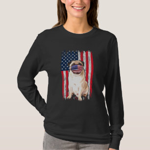 Pug American Flag Dog Wears Face Mask 4th Of July T-Shirt