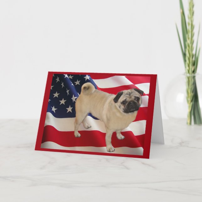 Pug American Flag Greeting Card (Front)