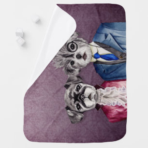 Pug and Brussel Griffon Dogs in Vintage Attire Receiving Blanket