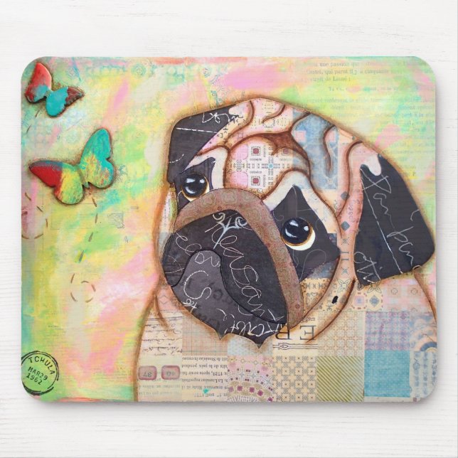 Pug and Butterflies Mouse Pad (Front)