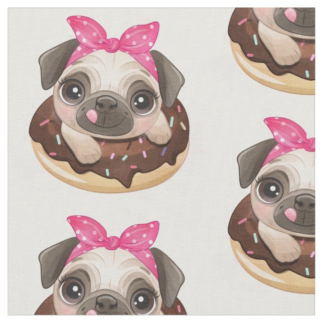 Pug and Chocolate Donut Fabric (Close Up)