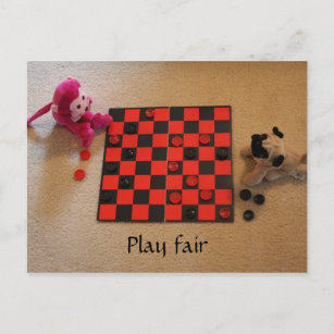 Pug And Pink Monkey Playing Checkers Postcard