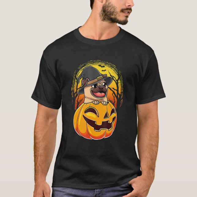 Pug And Pumpkin Spooky Halloween Dog Men Women Kid T-Shirt (Front)