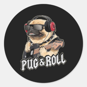 Pug And Roll Cute Rockstar Guitar Rockin Music Sin Classic Round Sticker