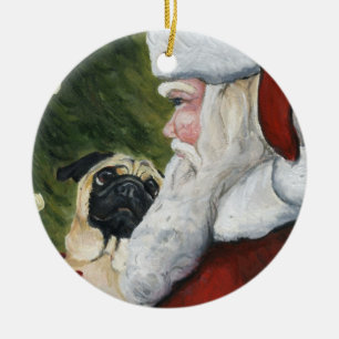Pug and Santa Dog Art Ornament