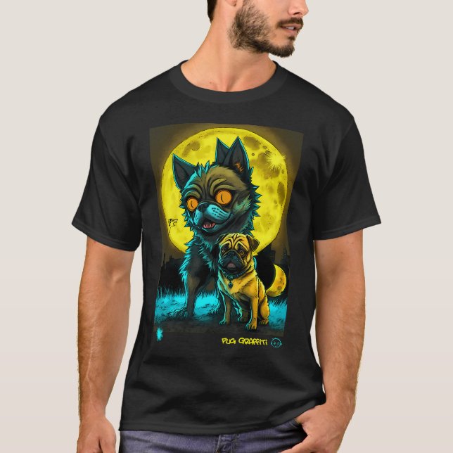 Pug and Werewolf Graffiti Art T-Shirt (Front)