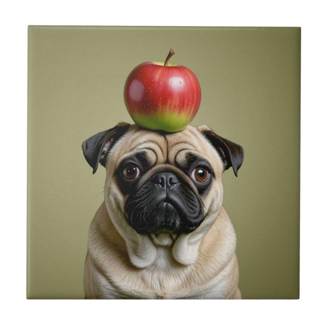 Pug Apple Ceramic Tile (Front)