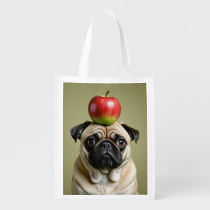 Pug Apple Grocery Bag