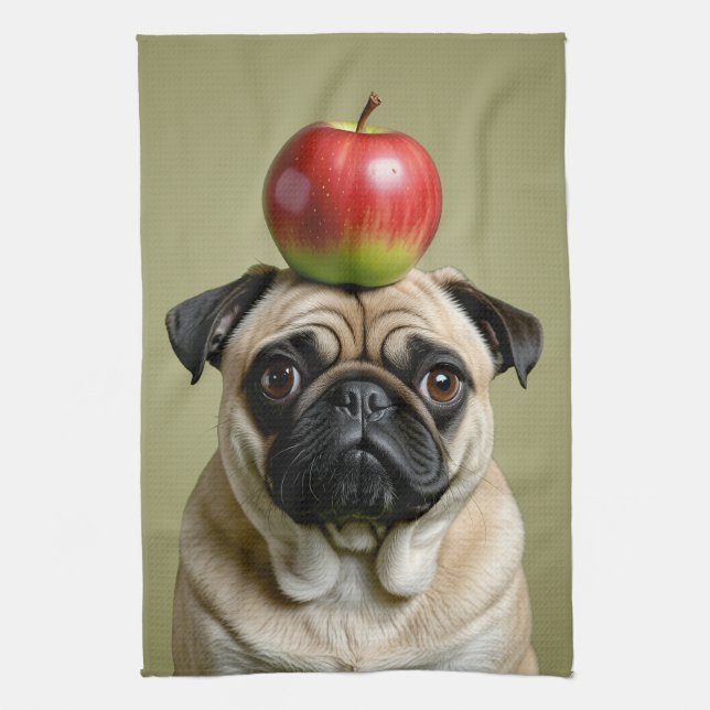 Pug Apple Kitchen Towel (Vertical)