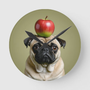 Pug Apple Round Clock