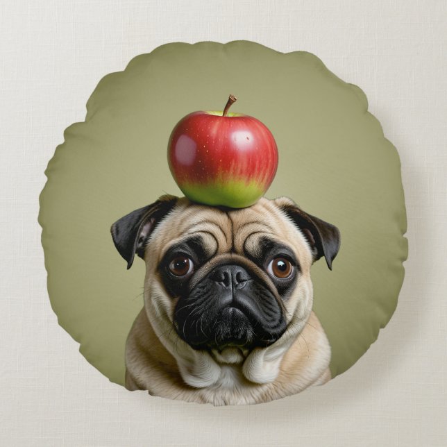 Pug Apple Round Pillow (Front)