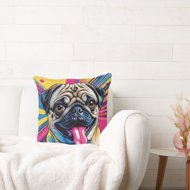 Pug Art Pop Art 01 Throw Pillow (Couch)