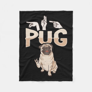 Pug Asl Hand Gesture Deaf Hearing Loss Awareness Fleece Blanket