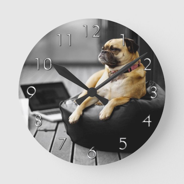 Pug at Rest Round Clock (Front)