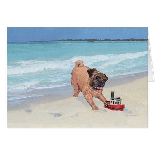 Pug at the Beach Cards (Front Horizontal)