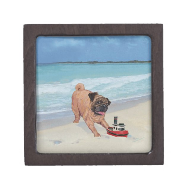 Pug at the Beach Keepsake Box (Front)