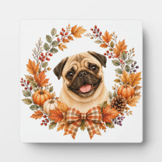 Pug Autumn Wreath Plaque