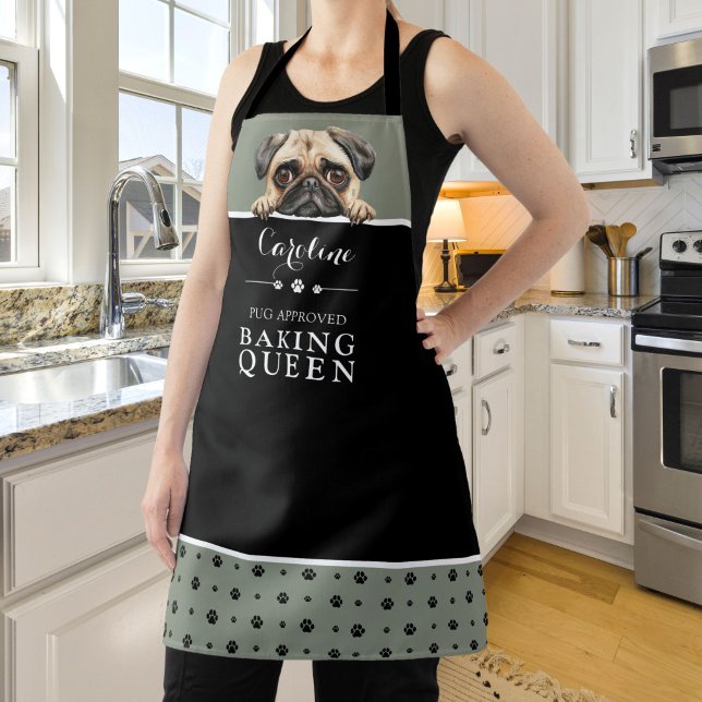 Pug Baking Queen Sage Green Custom  Apron (Creator Uploaded)