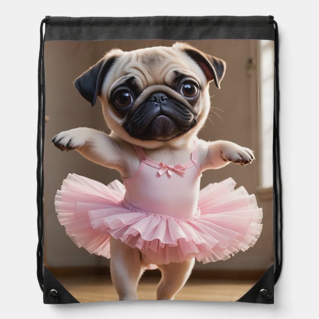Pug Ballerina Drawstring Bag (Front)
