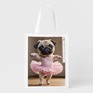 Pug Ballerina Grocery Bag