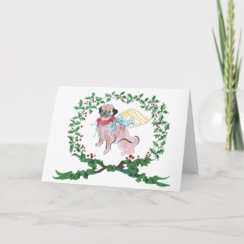 Pug Barking With Joy! Holiday Card by edentities at Zazzle